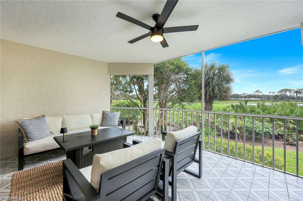 View of patio / terrace with an outdoor hangout area and a ceiling fan
