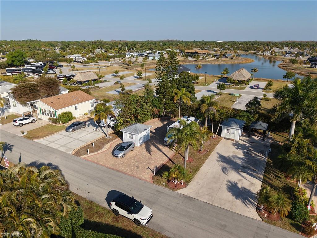 Aerial view of residential area with a nearby body of water