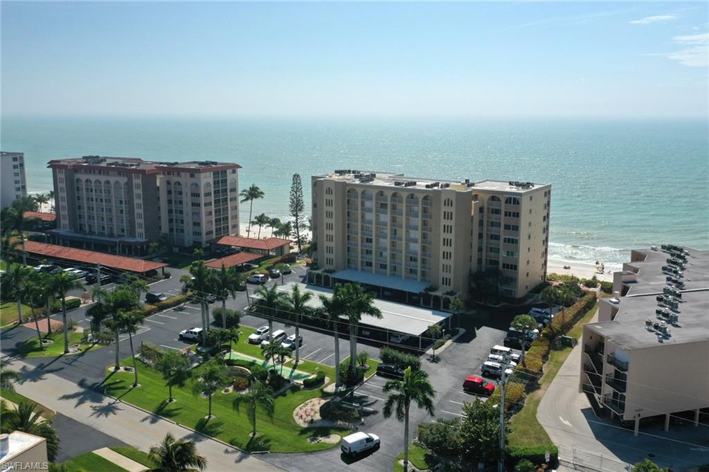 Aerial view of a nearby body of water