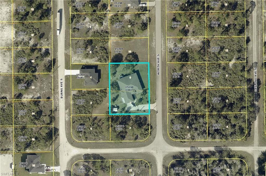 Aerial view of property's location with property boundaries highlighted