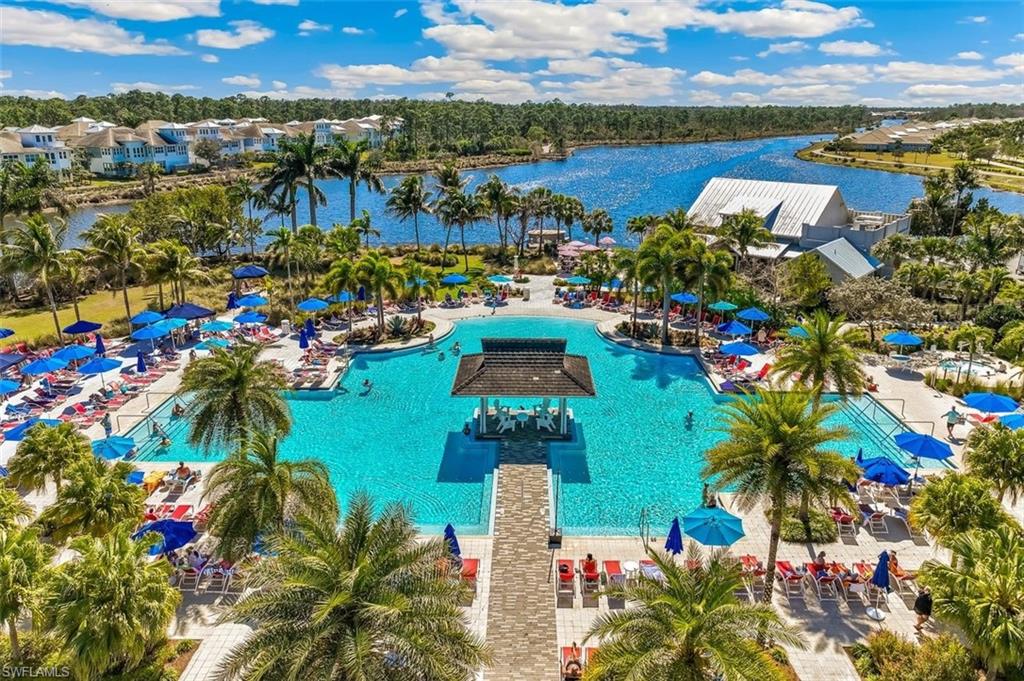 Bird's eye view of a pool area