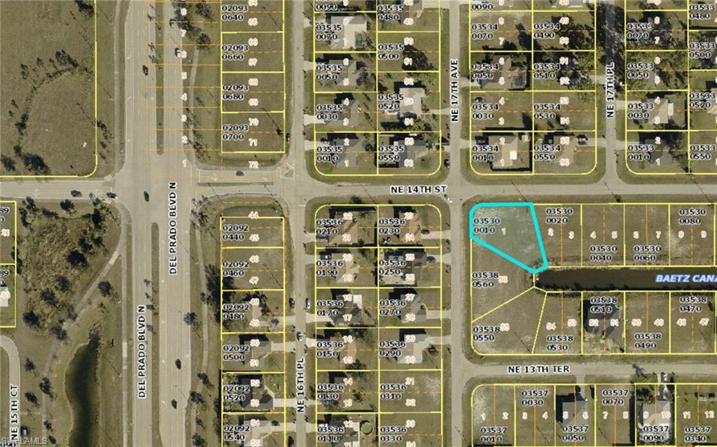 Aerial map of property and surrounding area with property parcel outlined