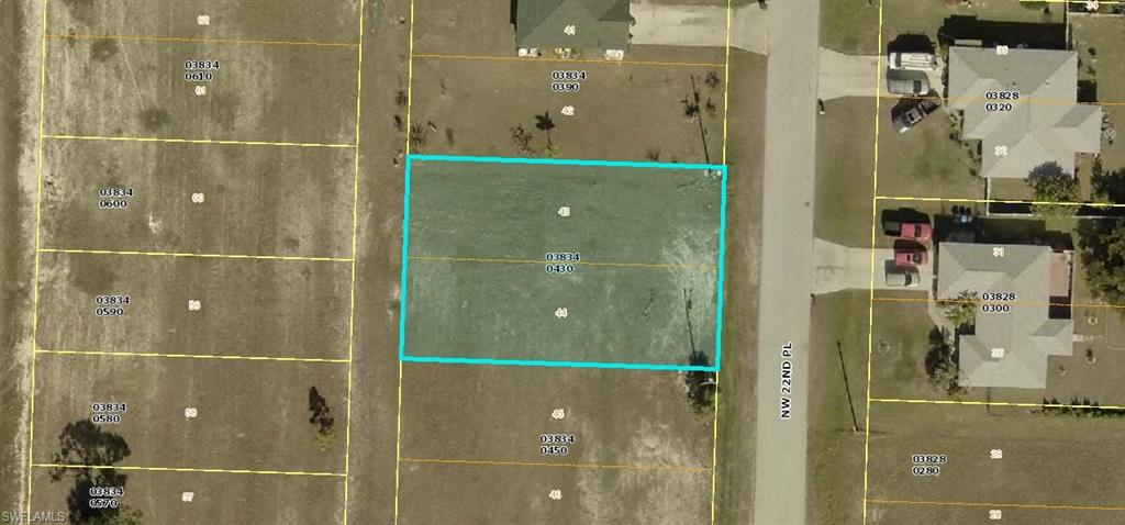 Aerial view of property's location with property parcel outlined