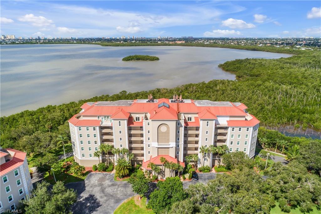 Bird's eye view of a nearby body of water