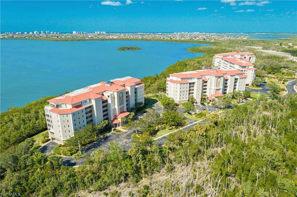 Bird's eye view of a nearby body of water
