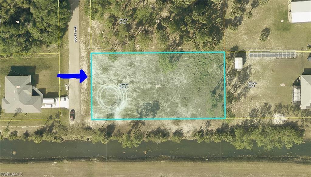 Aerial view of property's location with property parcel outlined