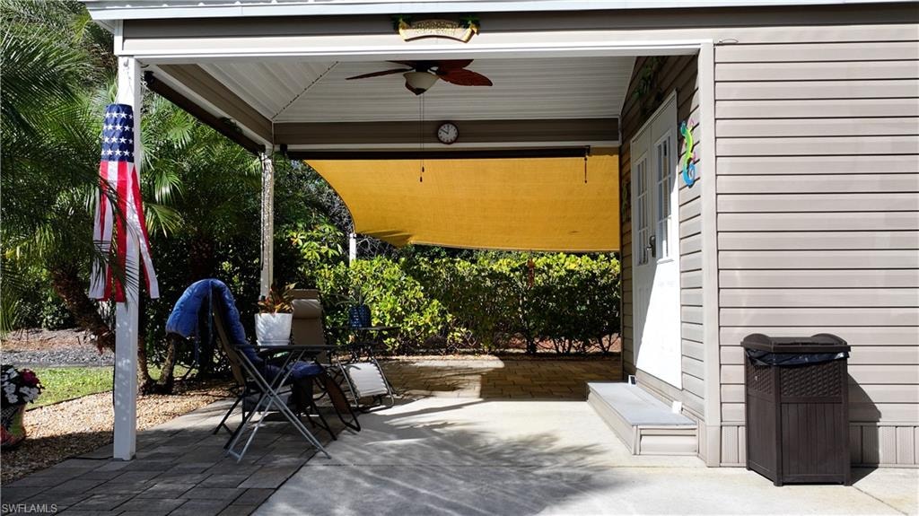 View of patio with a ceiling fan