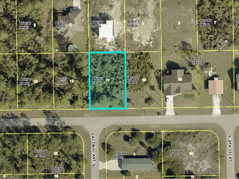 Aerial map of property and surrounding area with property parcel outlined