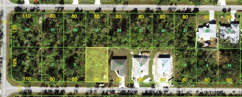 Aerial map of property and surrounding area featuring property parcel outlined