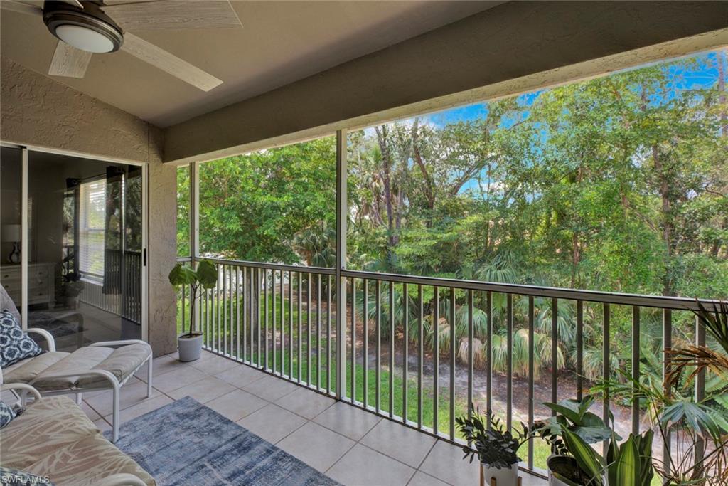 Balcony with a ceiling fan