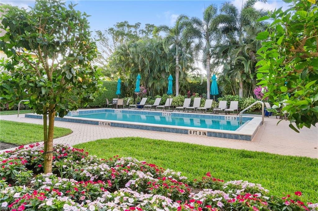 Community pool featuring a patio area and a lawn
