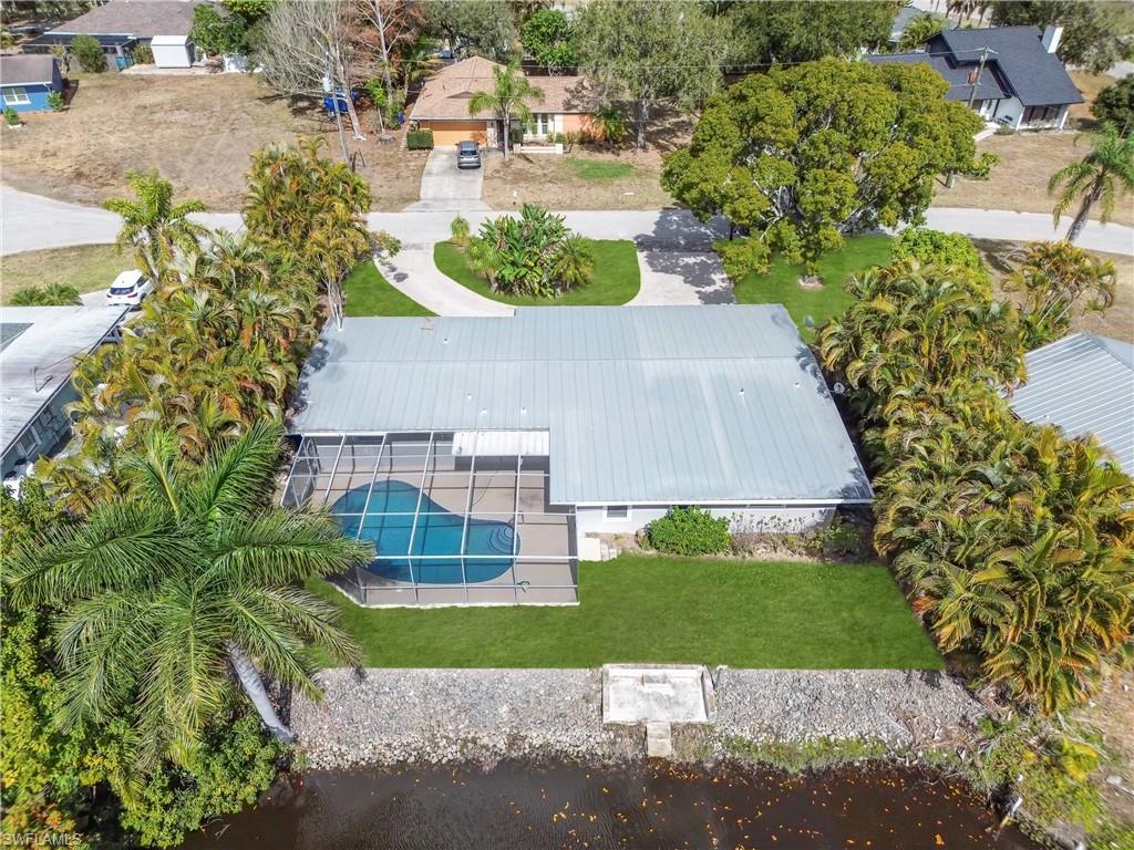 View from above of property with a pool area