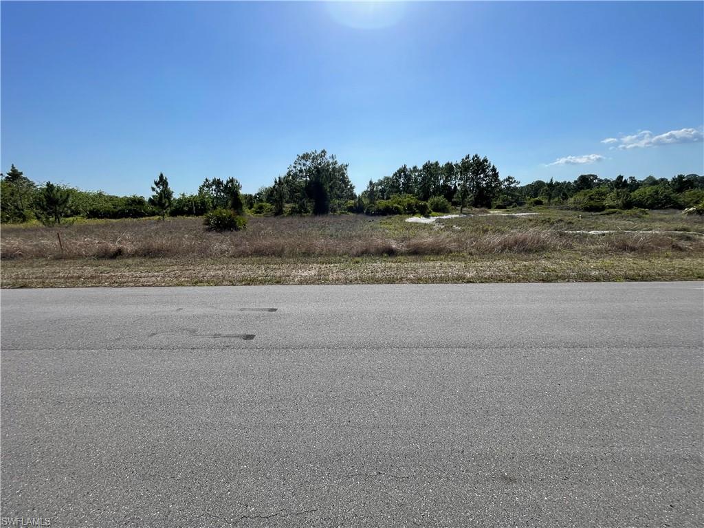 View of asphalt road featuring view of wooded area