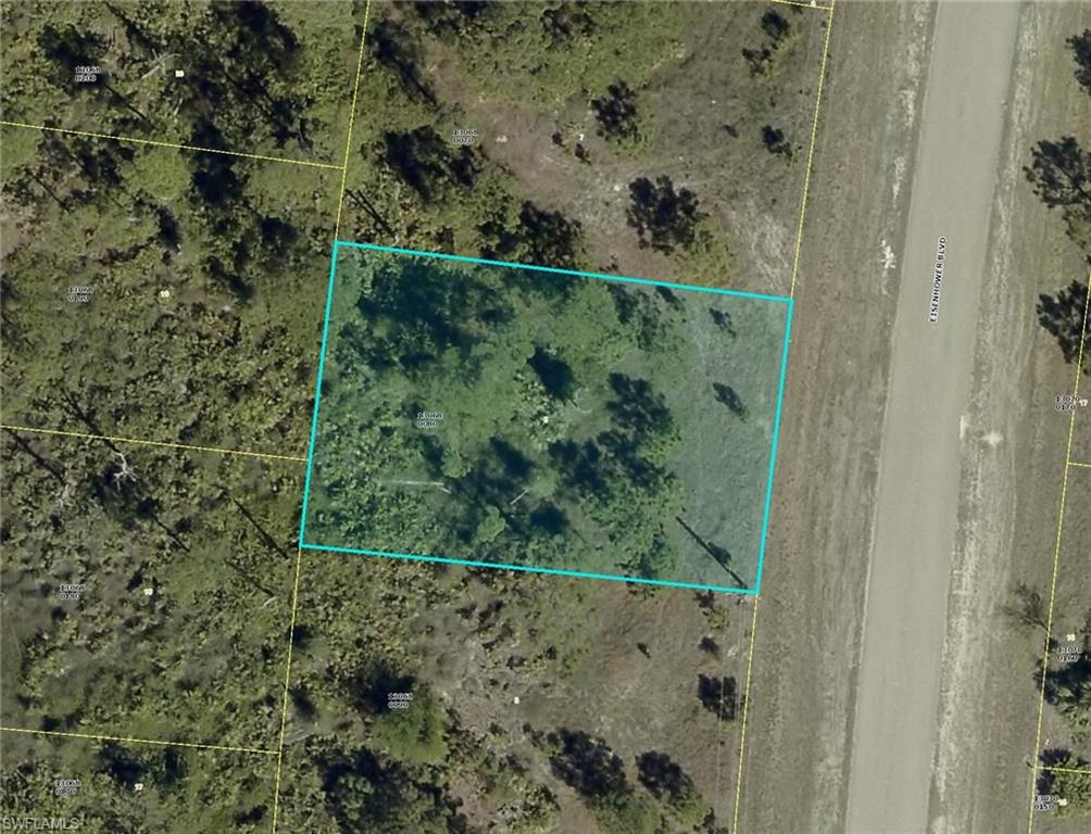 Aerial map of property and surrounding area with property parcel outlined