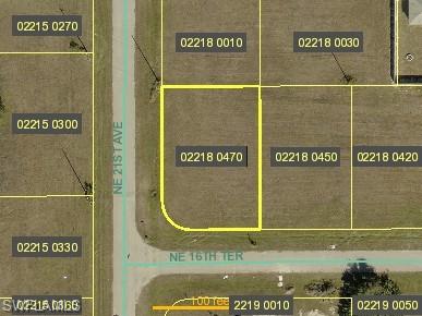 Aerial map of property and surrounding area featuring property parcel outlined