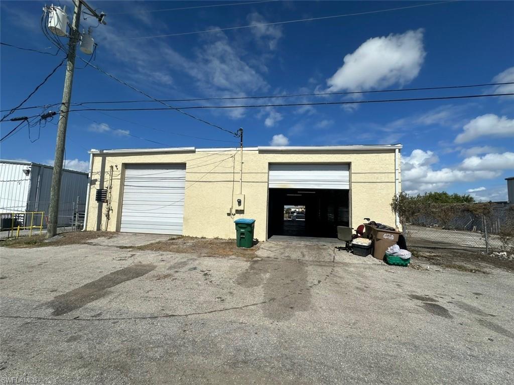 View of detached garage