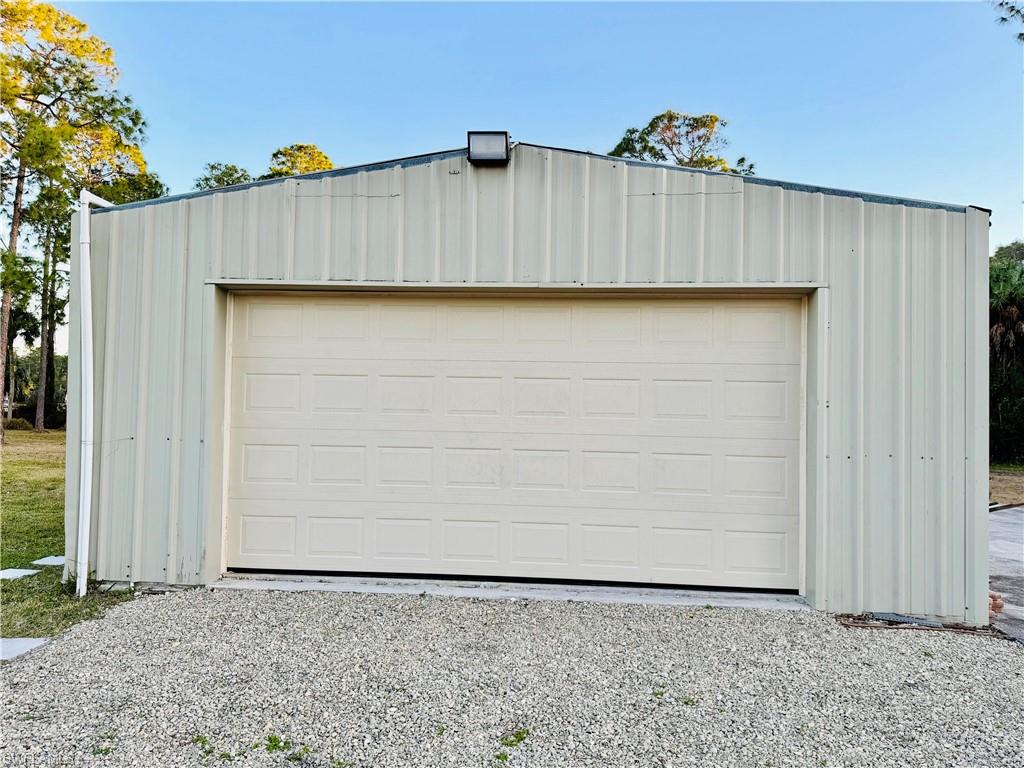 View of detached garage
