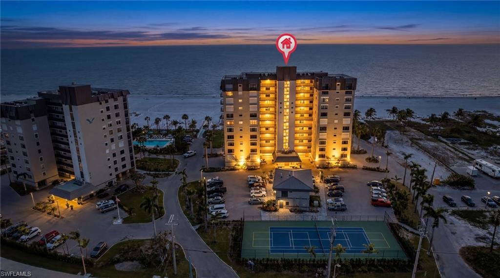 Aerial View of Caper Beach Club on Gulf at Dusk