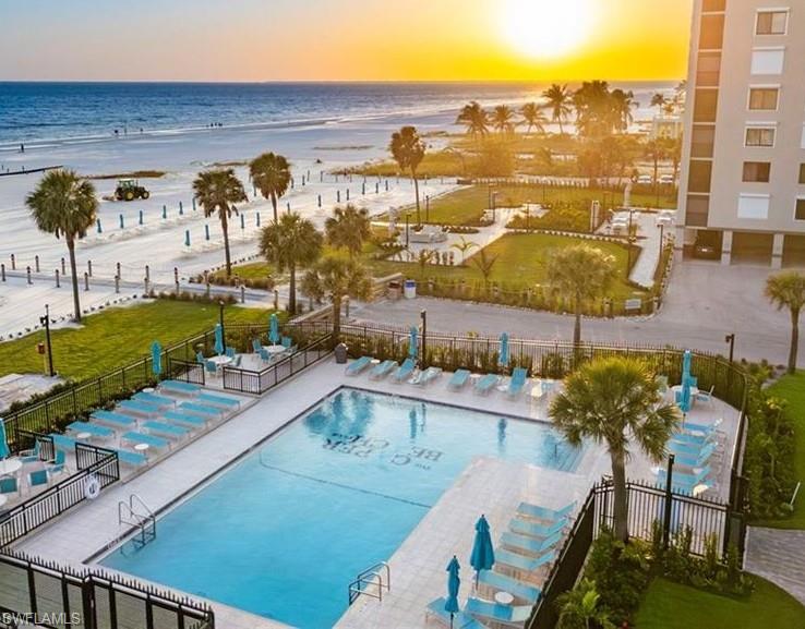 Pool with sunset view