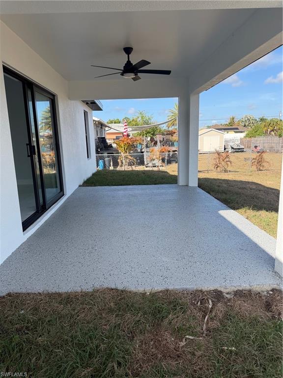 View of patio / terrace featuring a ceiling fan