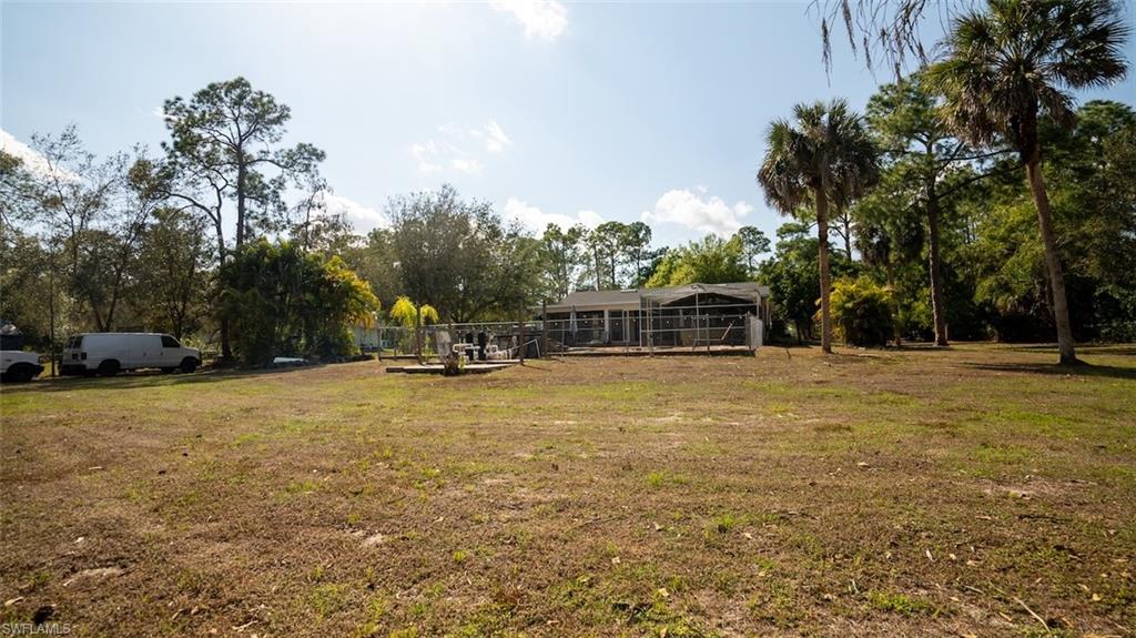 View of grassy yard with view of scattered trees