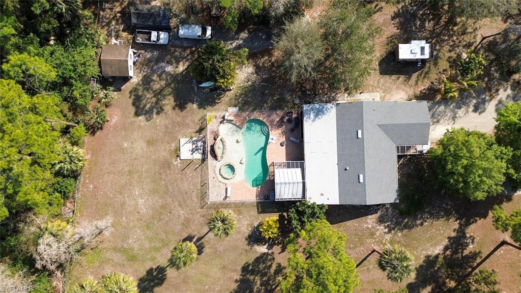 Drone / aerial view of a pool