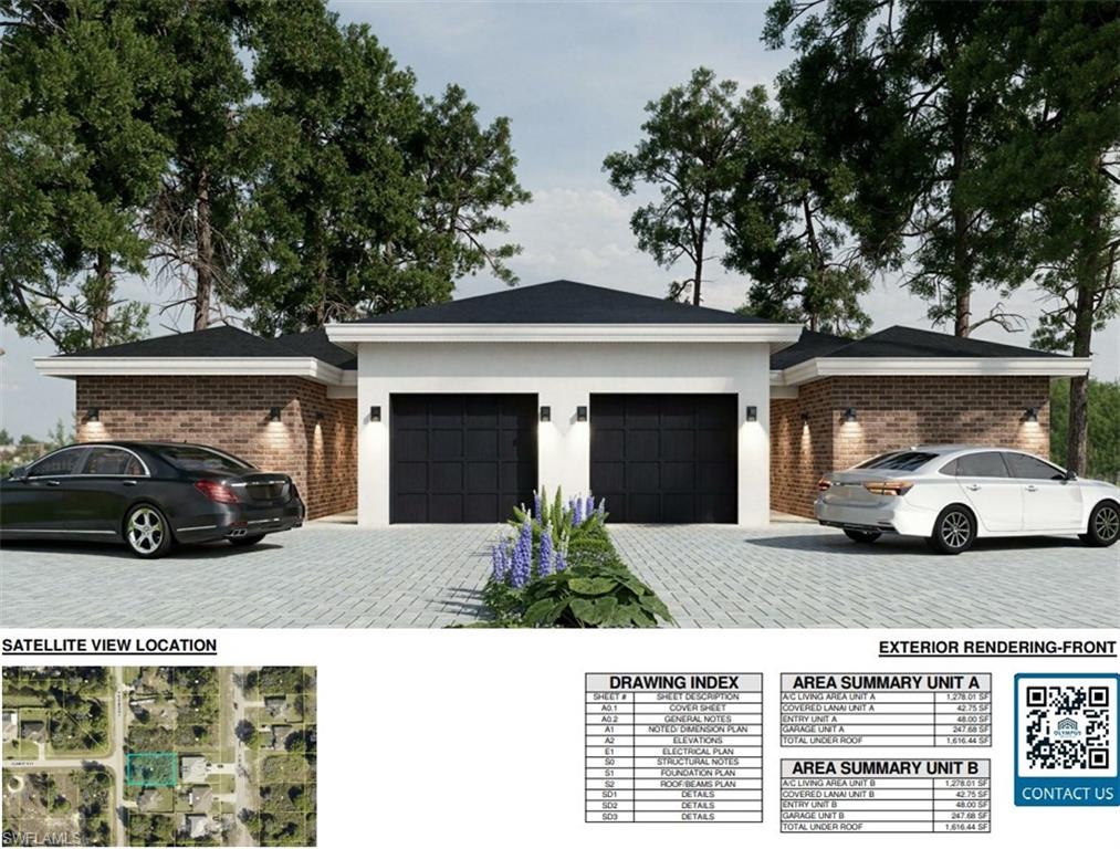 View of front of property featuring an attached garage, stucco siding, driveway, and brick siding