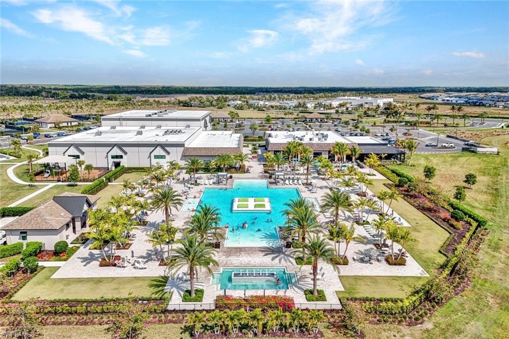 Aerial view of a pool