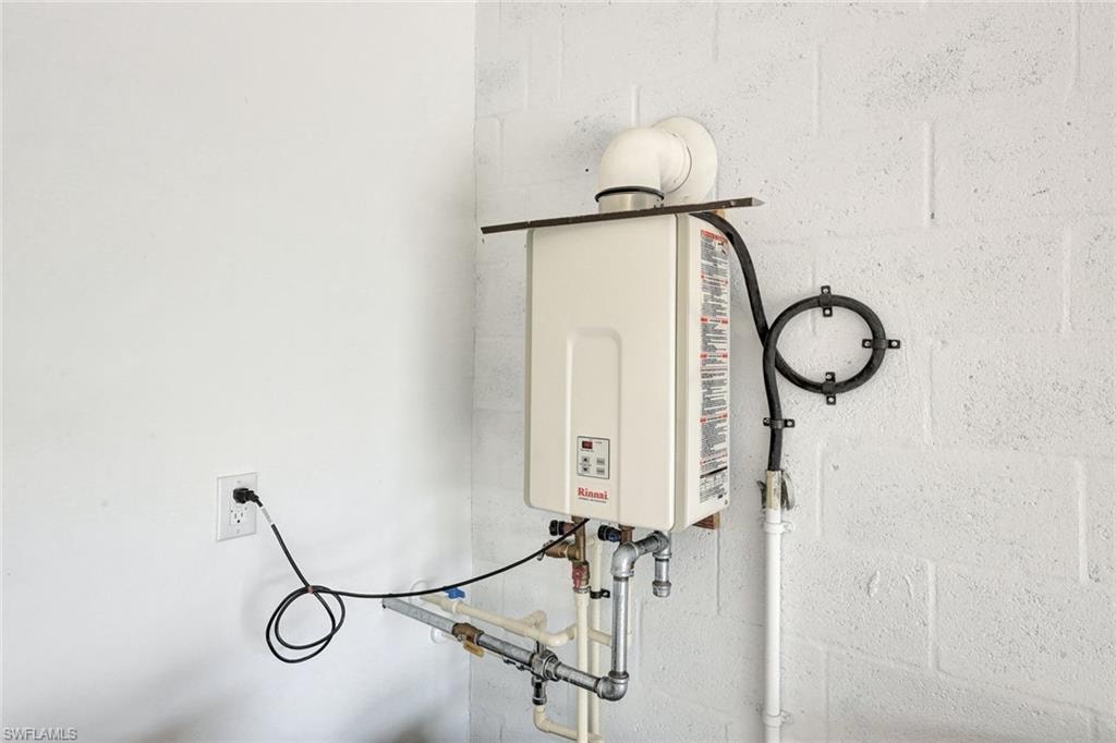 Detailed view of concrete block wall and water heater