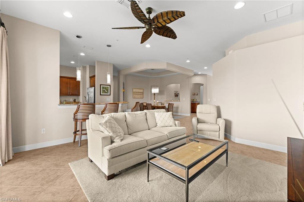 living room open to kitchen and dining