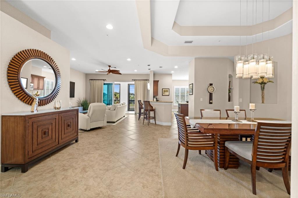 Open floor plan dining, living and kitchen
