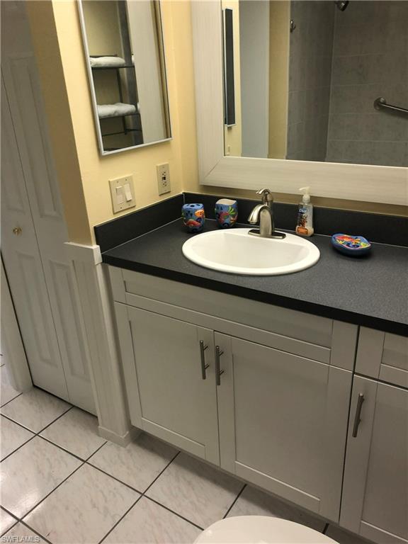 Full bathroom with vanity and a closet