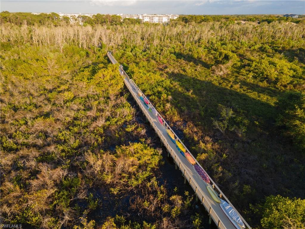 From the walking trail, access the Bay Forest boardwalk, which extends through the preserve to the back bay behind Barefoot Beach