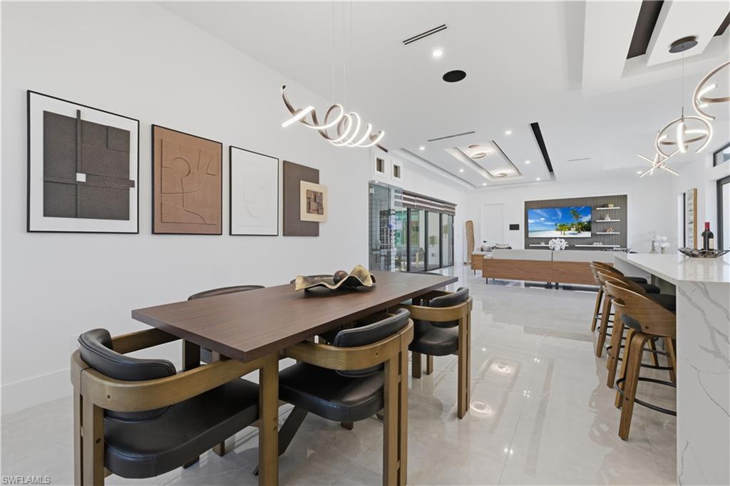 Dining space featuring a chandelier