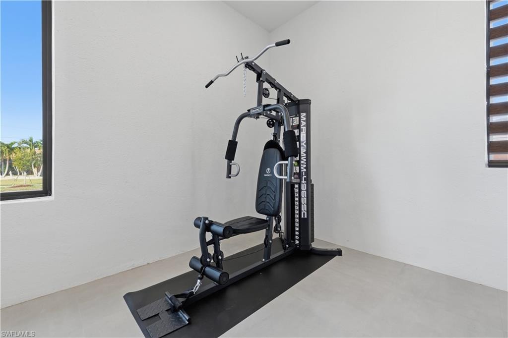 Workout area with concrete floors