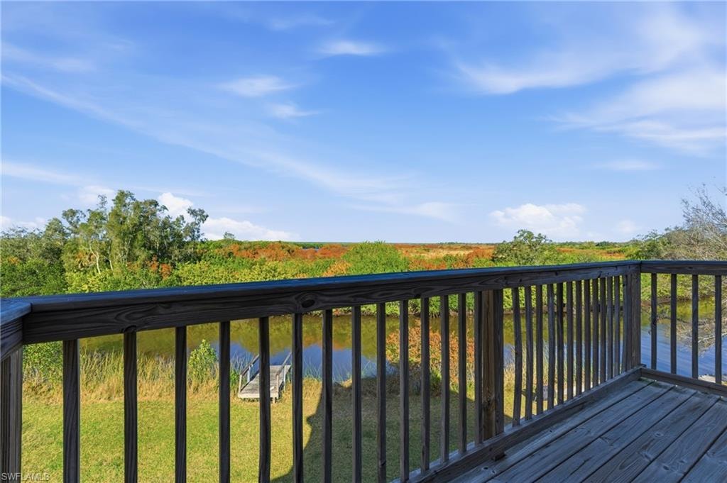 Wooden deck featuring a view of trees