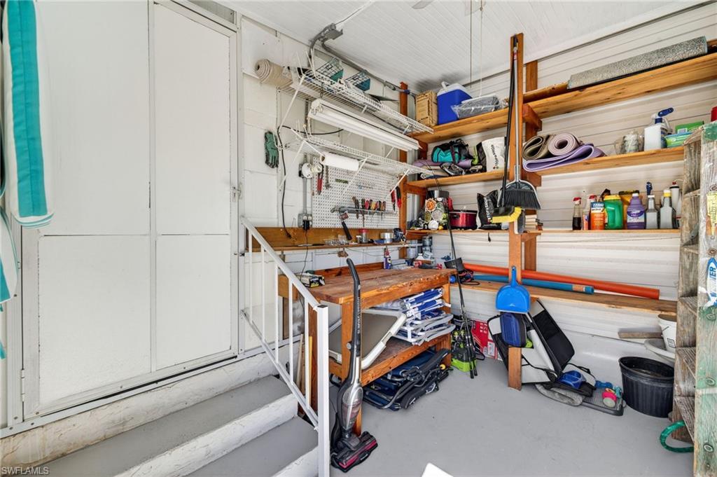 Garage with a workshop area
