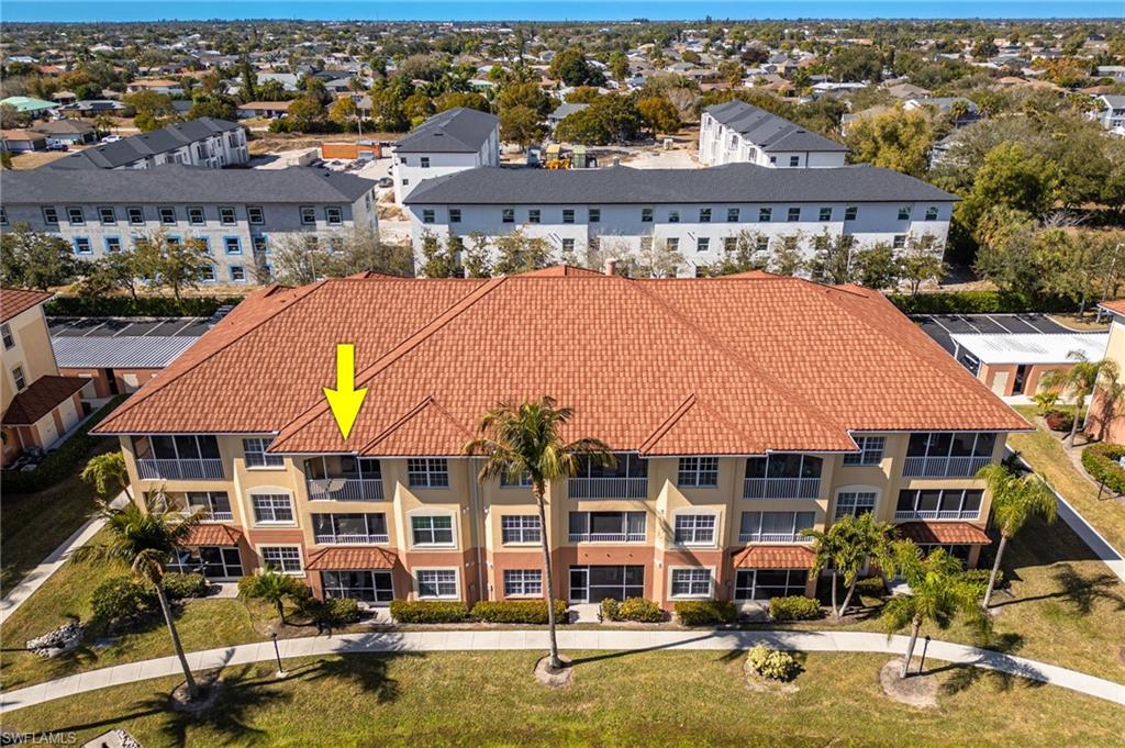 Aerial view of condo building