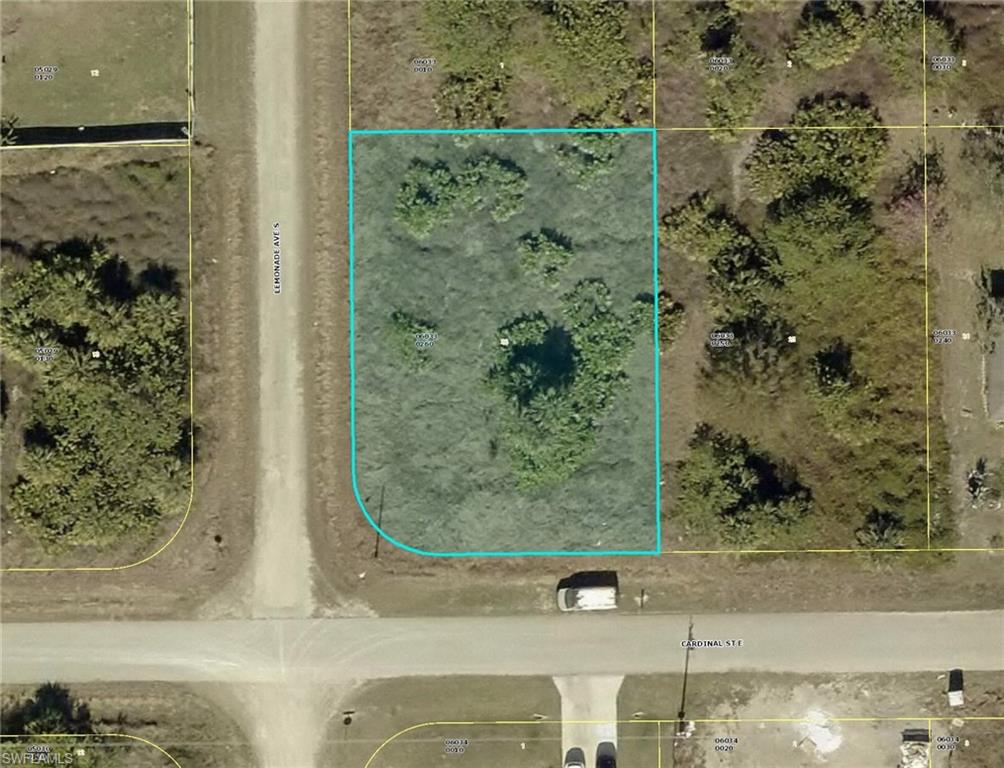 Aerial map of property and surrounding area with property parcel outlined