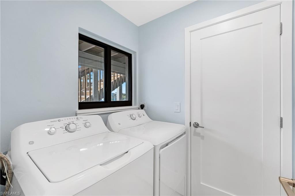 A full-size washer and dryer plus added storage make everyday living easy.