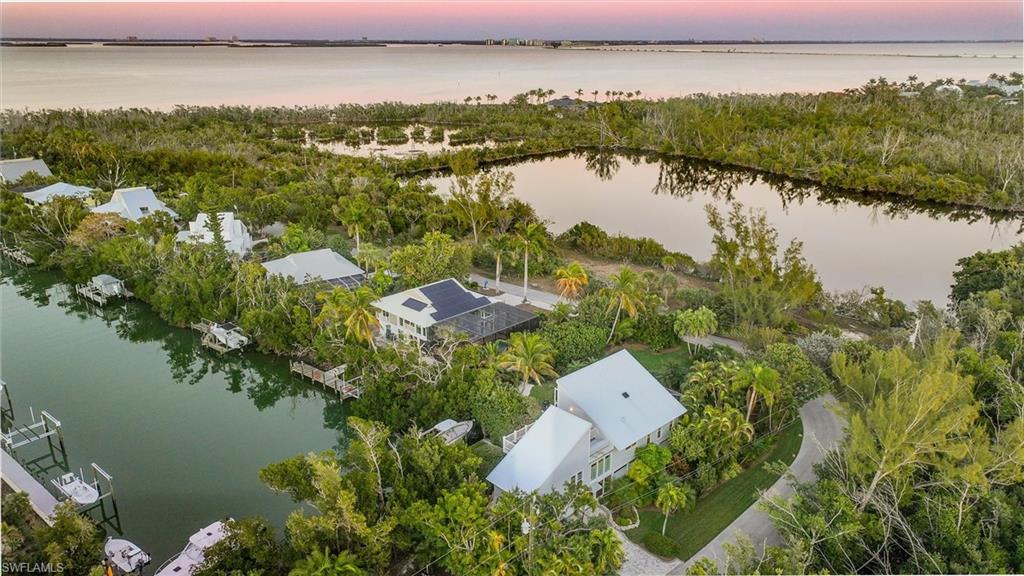 Aerial view at dusk of a water view