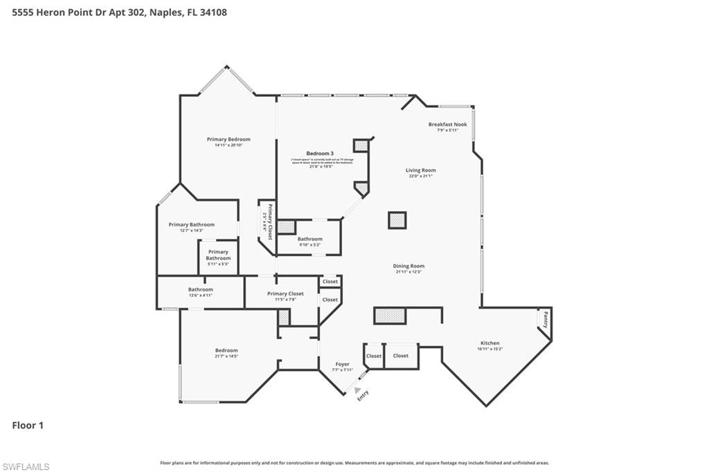 EXPANSIVE 2,485 sq ft CORNER RESIDENCE offers the LARGEST FLOOR PLAN in the building, with the flexibility to easily convert to a THREE-BEDROOM WITH EN-SUITE BATH layout!