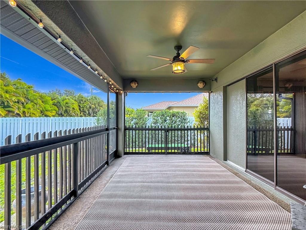 Wooden terrace with ceiling fan