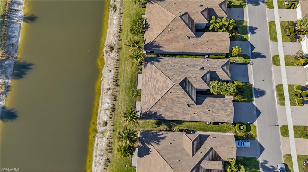 Bird's eye view of a nearby body of water