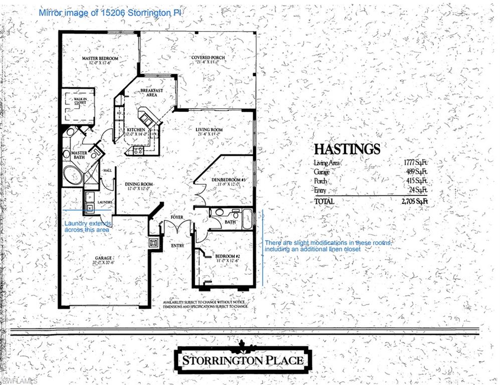 Builders' floor plan - 15206 is mirror image, with some modifications