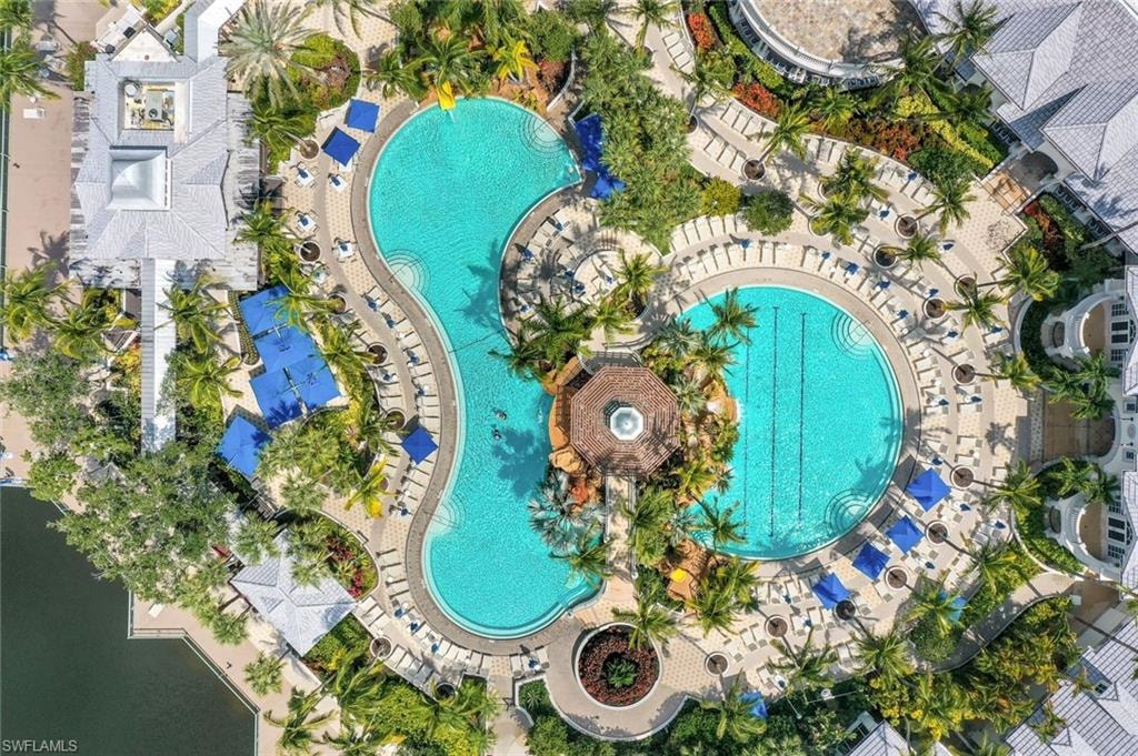 Drone / aerial view of a pool