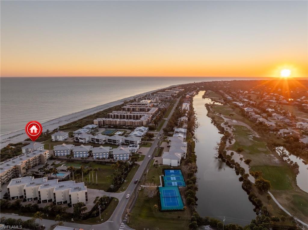 Aerial view at dusk of a water view