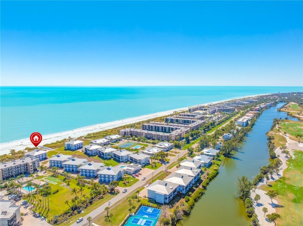 Aerial view of a nearby body of water