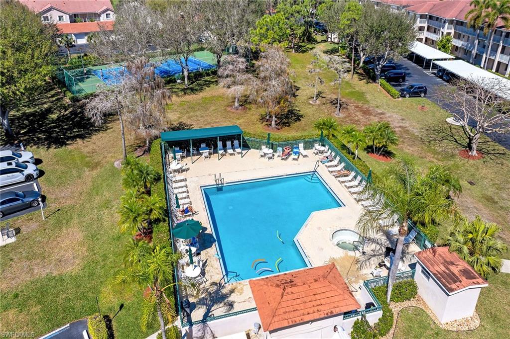 Aerial view of a pool