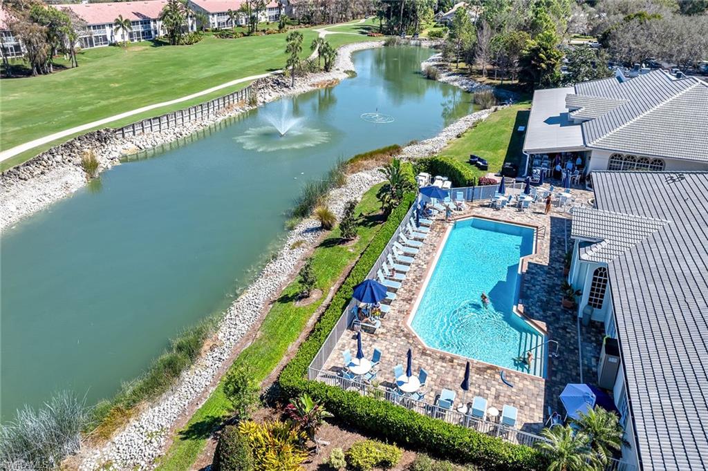 Aerial view of a large body of water and a golf course